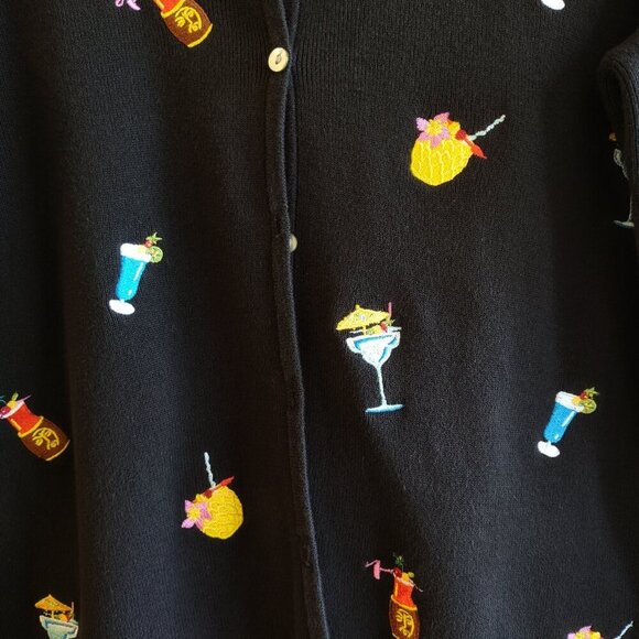 🍹Alexandra Bartlett Cocktail Cardigan Whimsical Tropical Cruise Tiki Bar L/XL - Picture 3 of 8